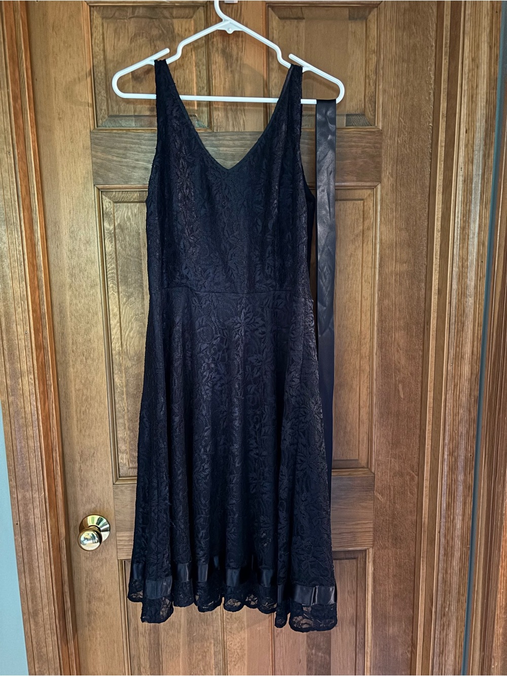 Tahari Black Lace V-Neck Fit-and-Flare Dress Dark Navy